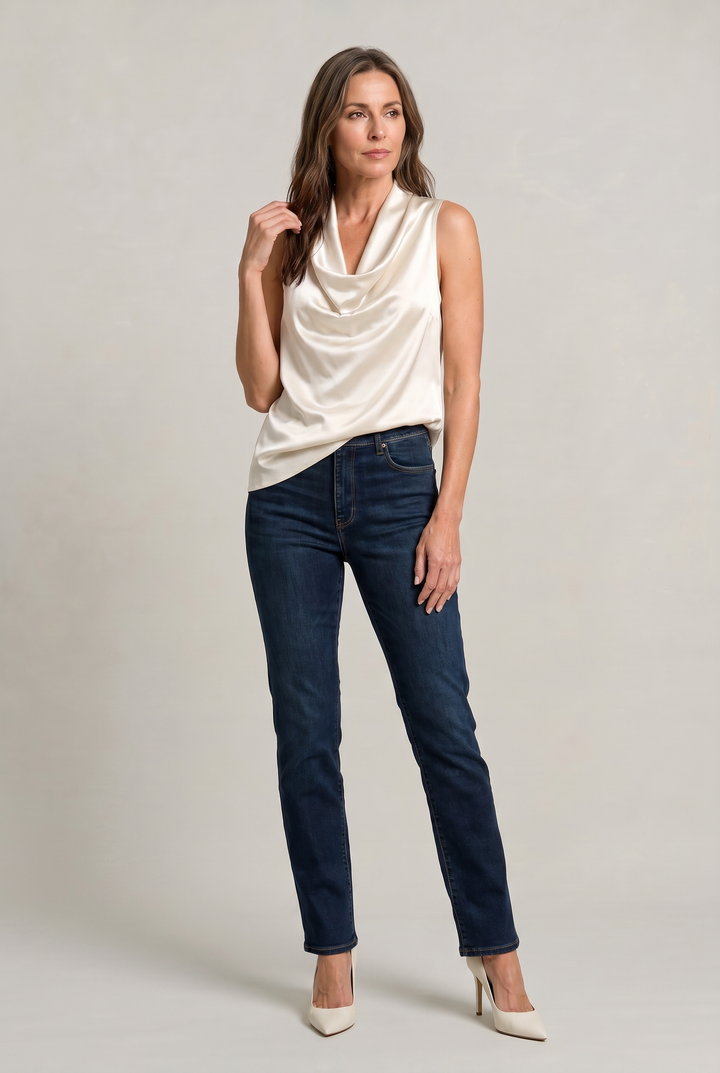 Women's Cowl Neck Sleeveless Cami Top - Draped Front in Silver | Invictora.com