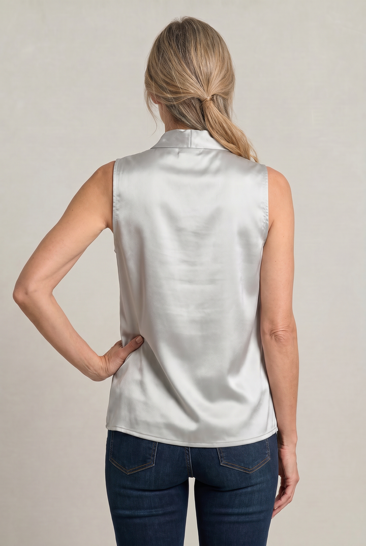 Women's Cowl Neck Sleeveless Cami Top - Draped Front in Silver | Invictora.com