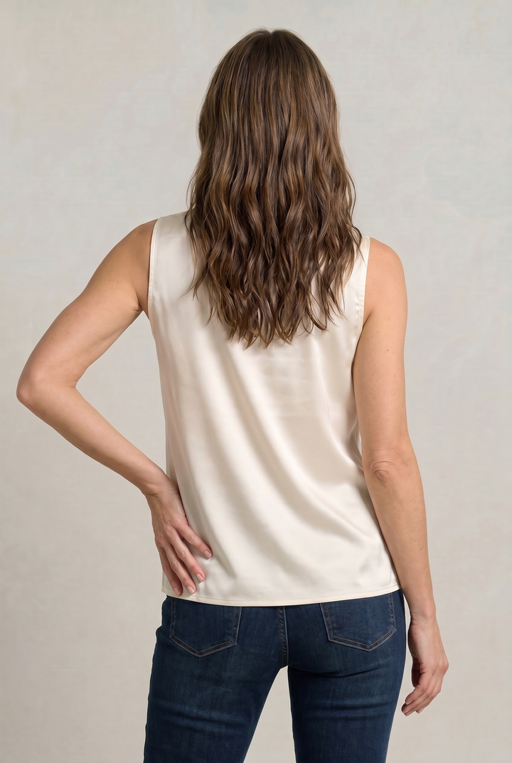 Women's Cowl Neck Sleeveless Cami Top - Draped Front in White | Invictora.com