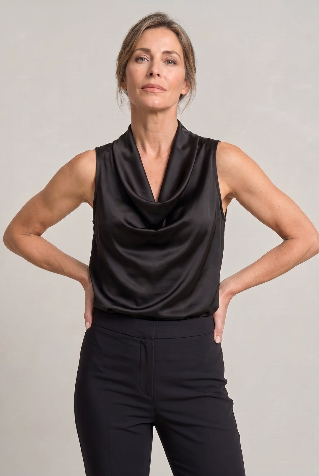 Women's Cowl Neck Sleeveless Cami Top - Draped Front in White | Invictora.com
