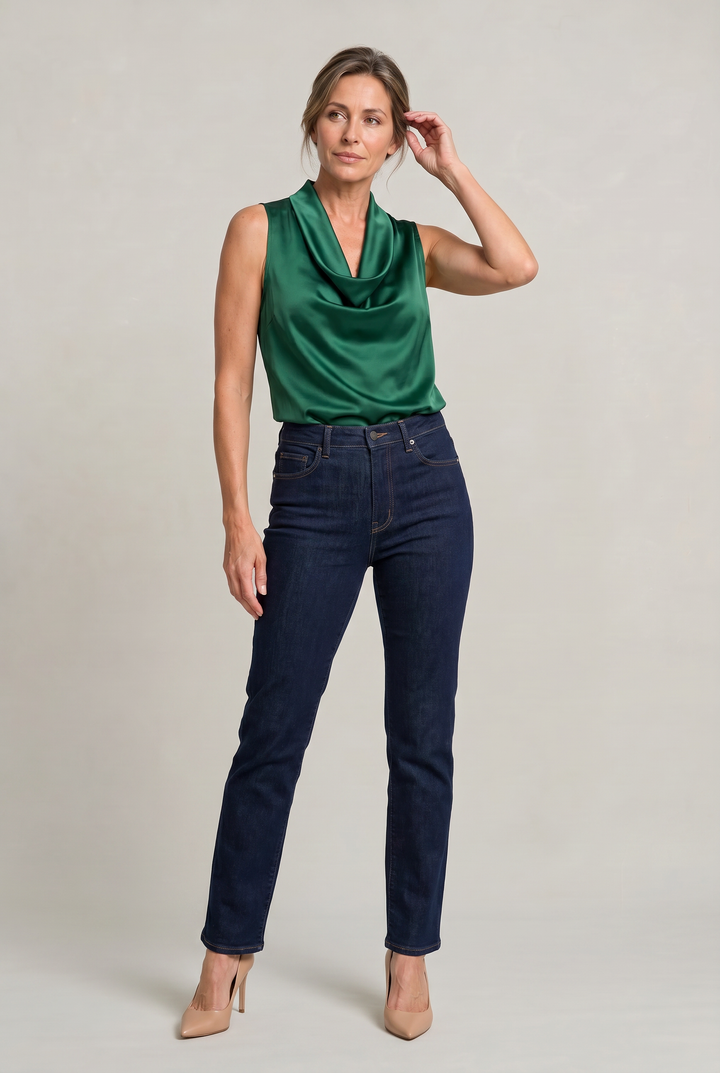 Women's Cowl Neck Sleeveless Cami Top - Draped Front in Black | Invictora.com