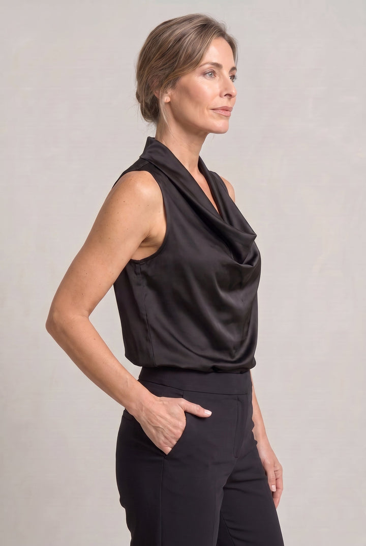 Women's Cowl Neck Sleeveless Cami Top - Draped Front in Black | Invictora.com