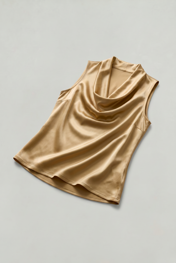 Women's Cowl Neck Sleeveless Cami Top - Draped Front in Champagne | Invictora.com
