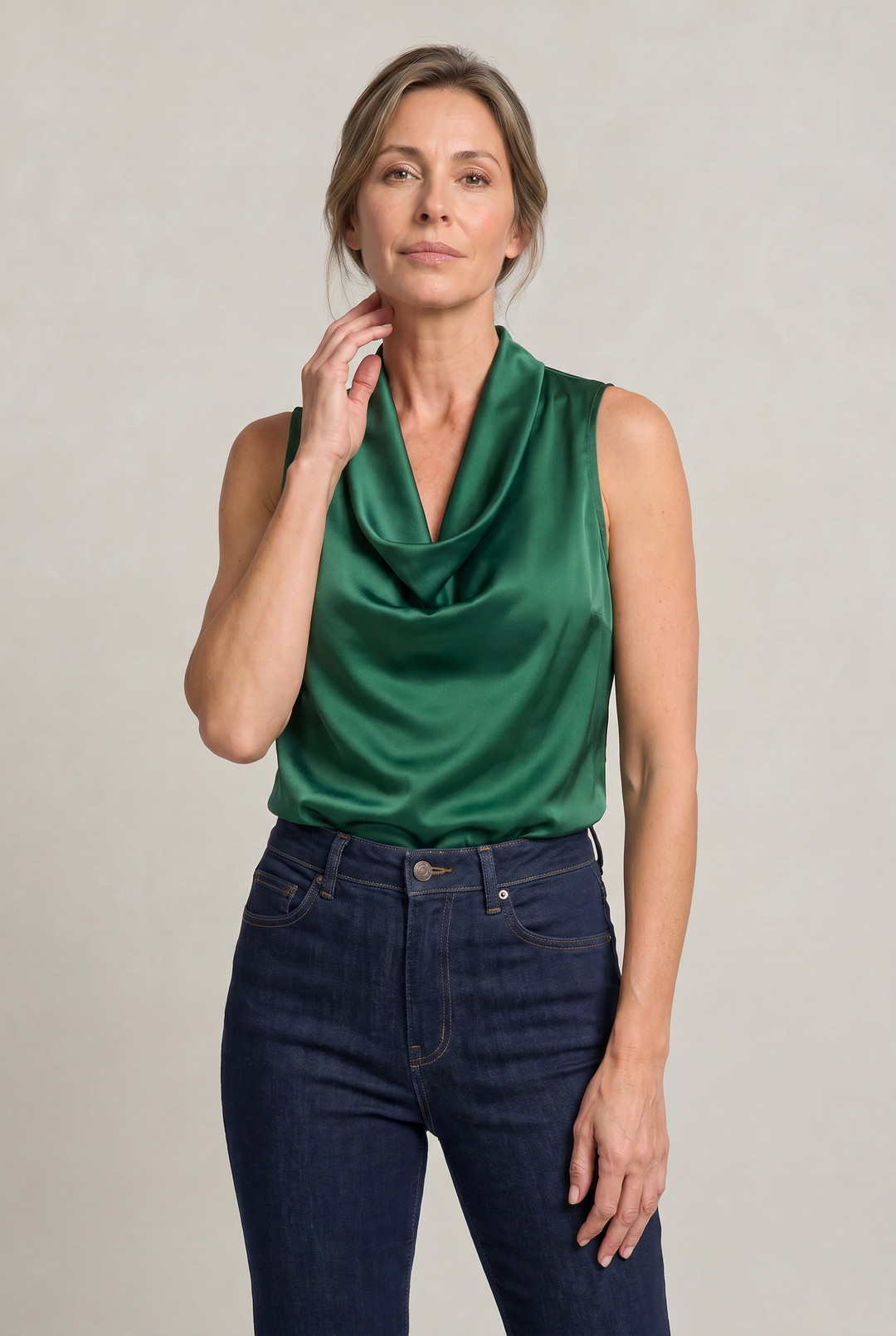 Women's Cowl Neck Sleeveless Cami Top - Draped Front in Black | Invictora.com