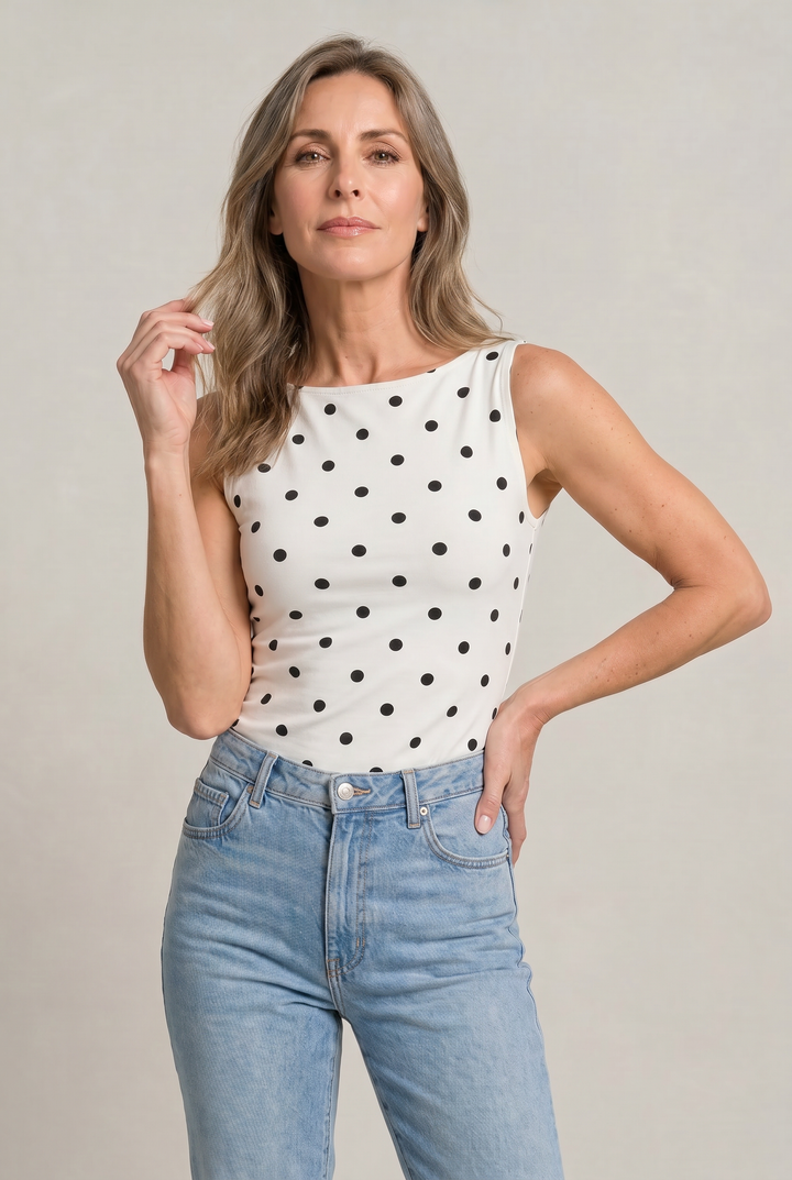 Women's Polka Dot Sleeveless Tank Top – Fitted Round Neck Summer Top | Invictora.com