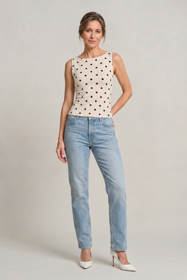 Women's Polka Dot Sleeveless Tank Top – Fitted Round Neck Summer Top | Invictora.com
