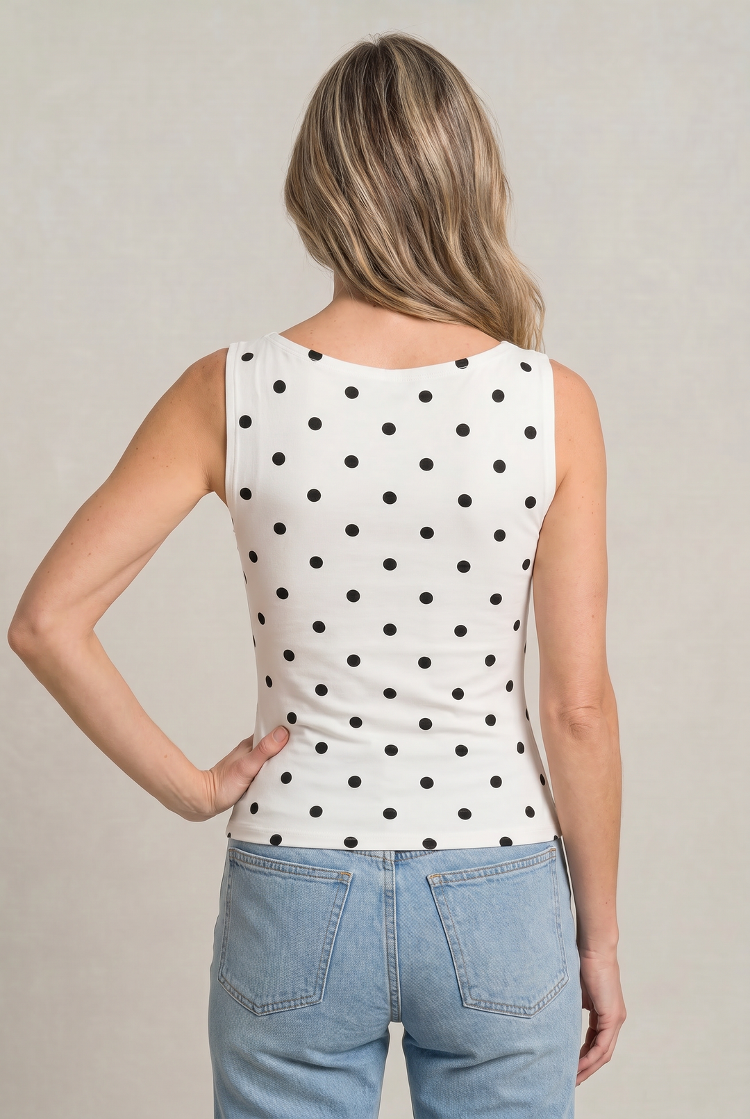Women's Polka Dot Sleeveless Tank Top – Fitted Round Neck Summer Top in White | Invictora.com