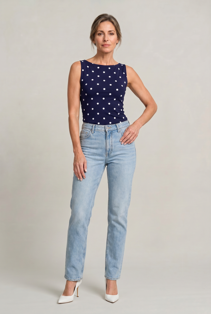 Women's Polka Dot Sleeveless Tank Top – Fitted Round Neck Summer Top in Red Wine | Invictora.com