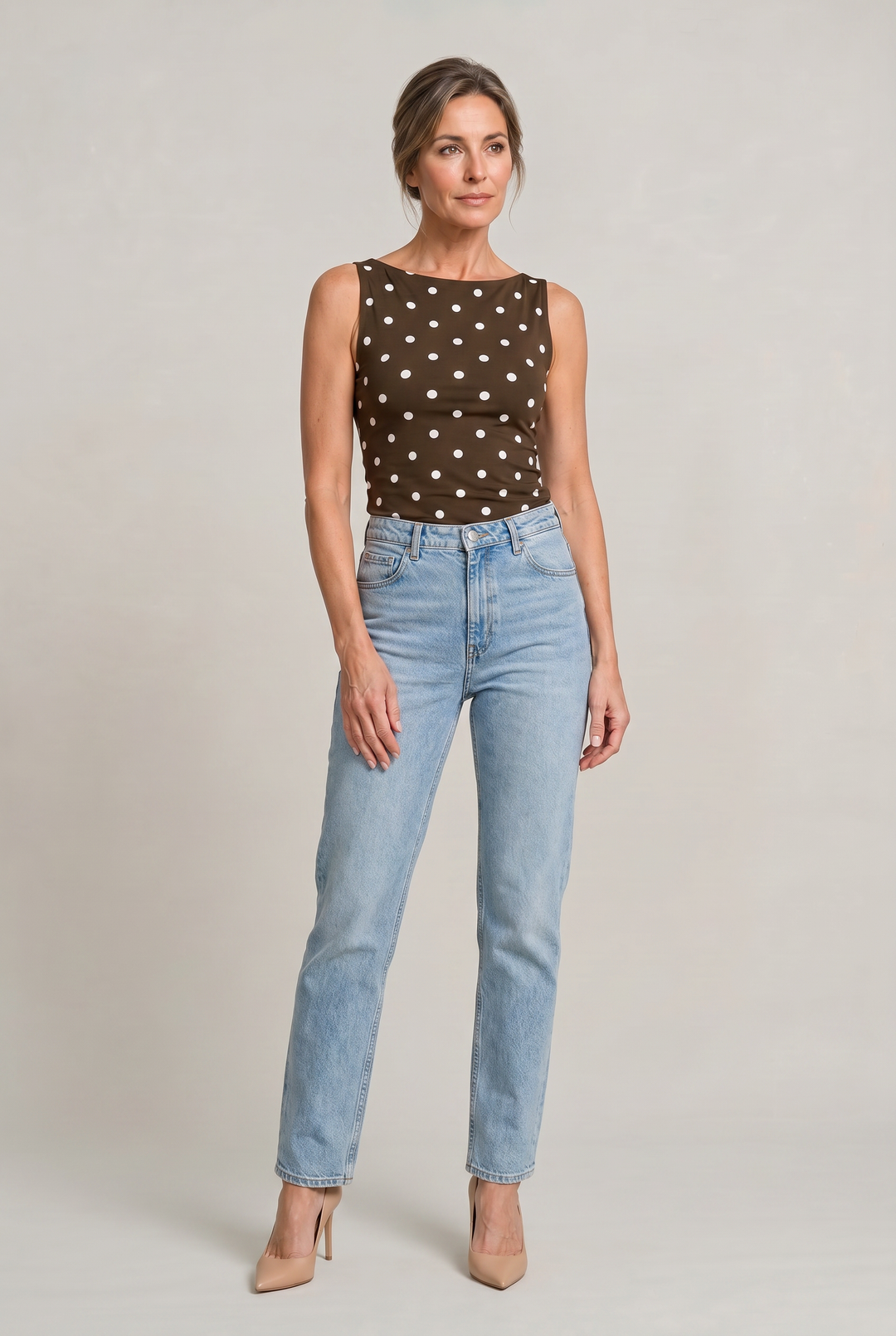 Women's Polka Dot Sleeveless Tank Top – Fitted Round Neck Summer Top in Red Wine | Invictora.com