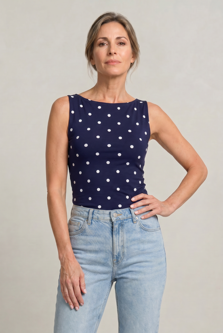 Women's Polka Dot Sleeveless Tank Top – Fitted Round Neck Summer Top in Red Wine | Invictora.com