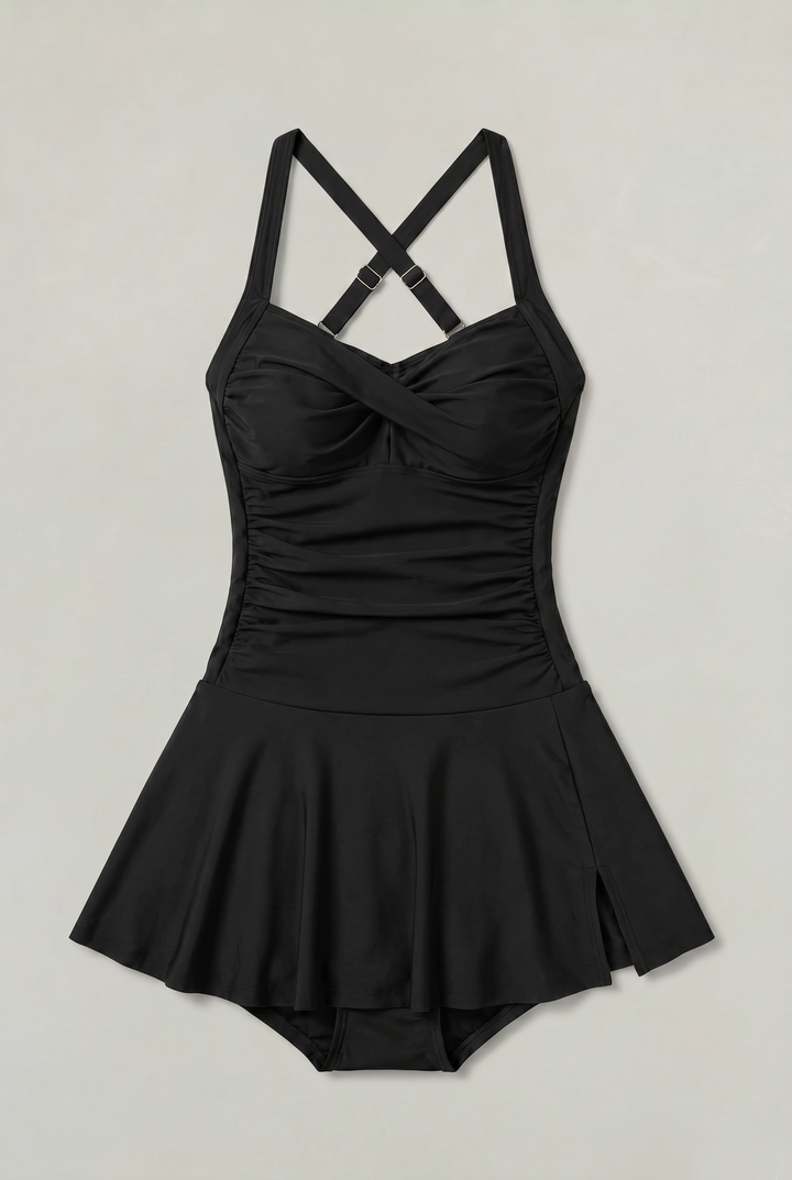 Women's One-Piece Swimsuit with Sweetheart Neckline and Skirt product image | Invictora.com