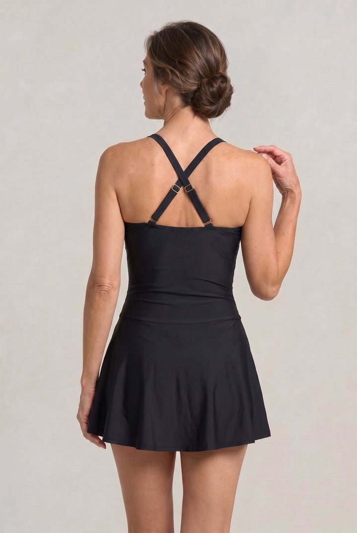 Women's One-Piece Swimsuit with Sweetheart Neckline and Skirt product image | Invictora.com