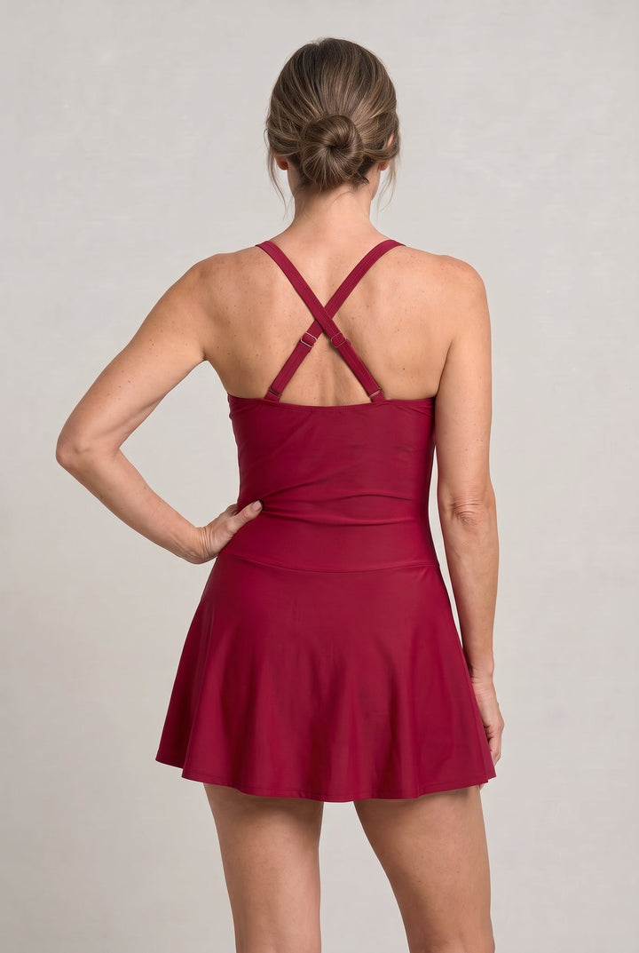 Women's One-Piece Swimsuit with Sweetheart Neckline and Skirt product image | Invictora.com