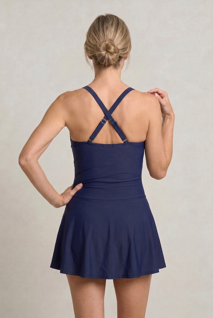 Women's One-Piece Swimsuit with Sweetheart Neckline and Skirt product image | Invictora.com