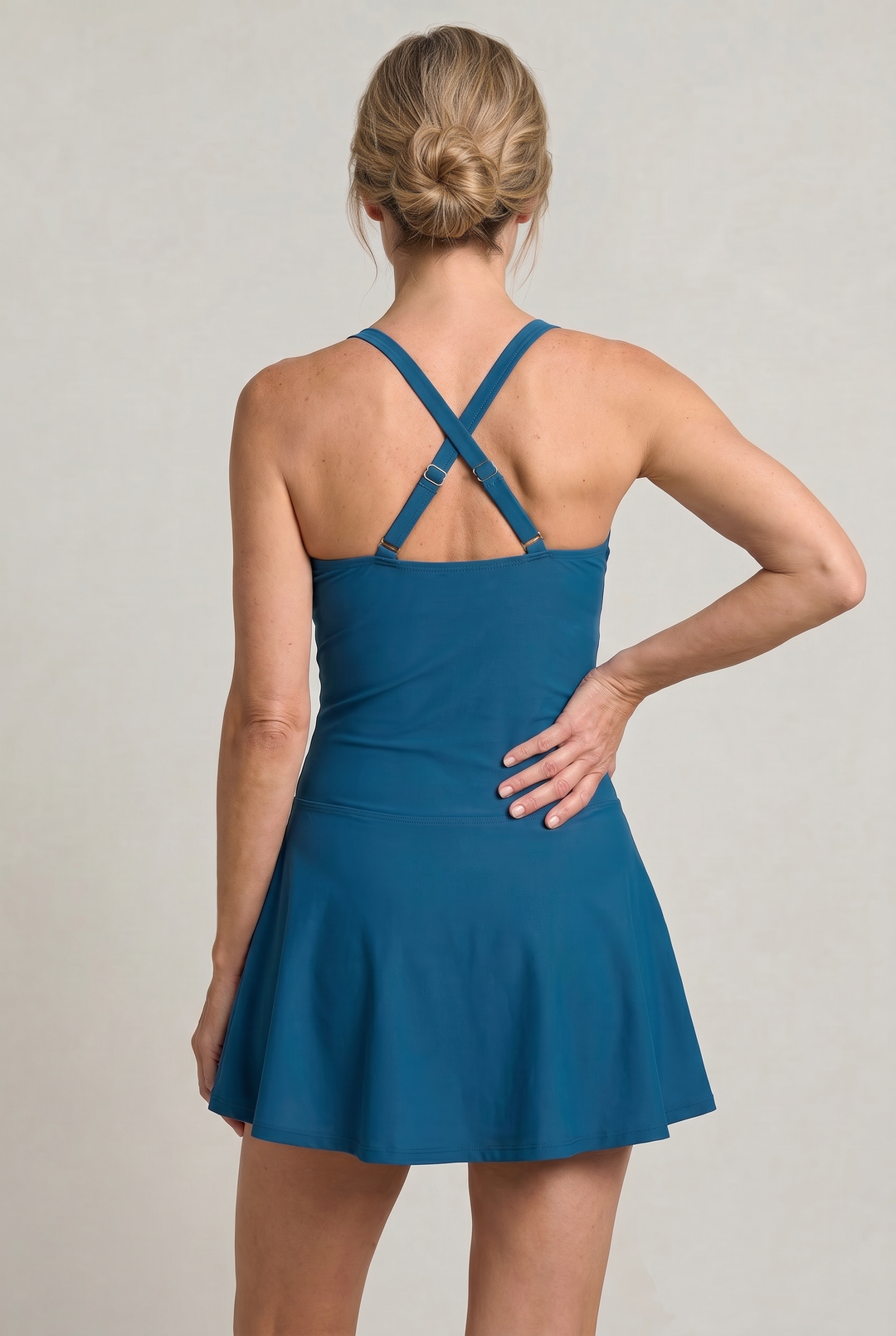 Women's One-Piece Swimsuit with Sweetheart Neckline and Skirt product image | Invictora.com