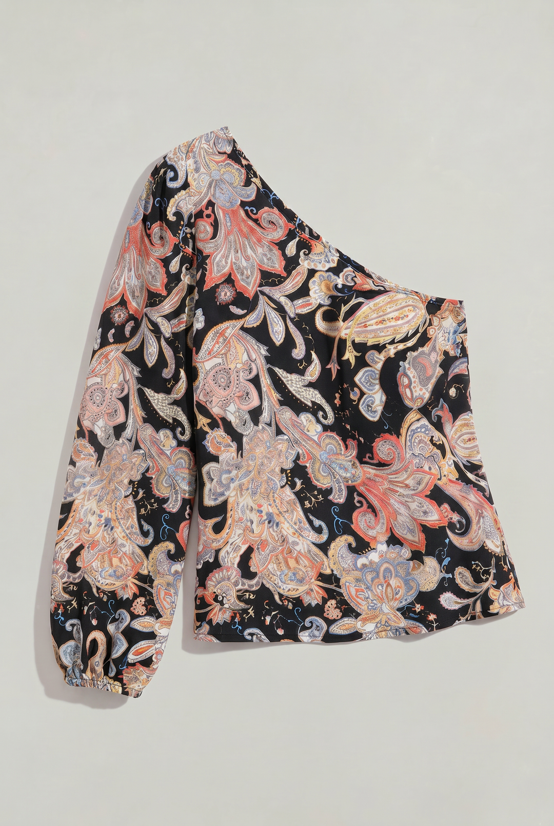 Women's One Shoulder Printed Long Sleeve Blouse in Beige | Invictora.com