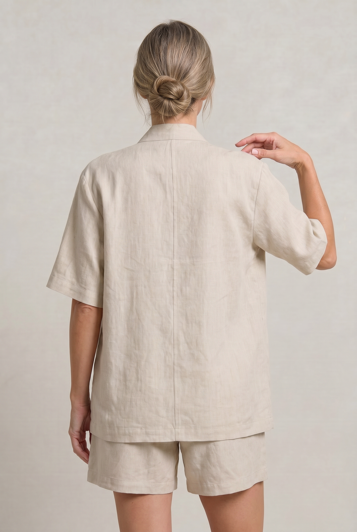 Women's Linen Cardigan and Shorts Two Piece Set in Khaki | Invictora.com