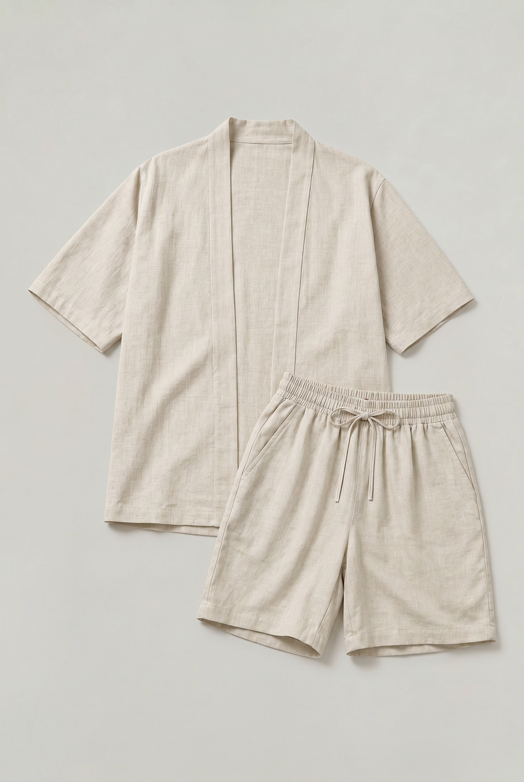 Women's Linen Cardigan and Shorts Two Piece Set in Khaki | Invictora.com