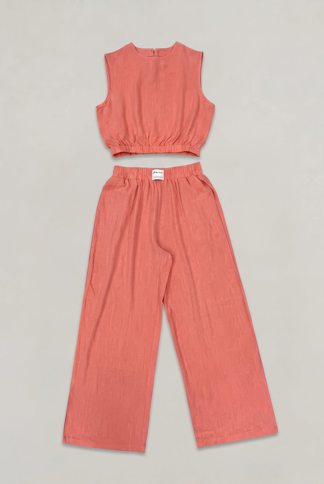 Women's Linen Sleeveless Top and Wide Leg Trousers Two Piece Set in Red | Invictora.com