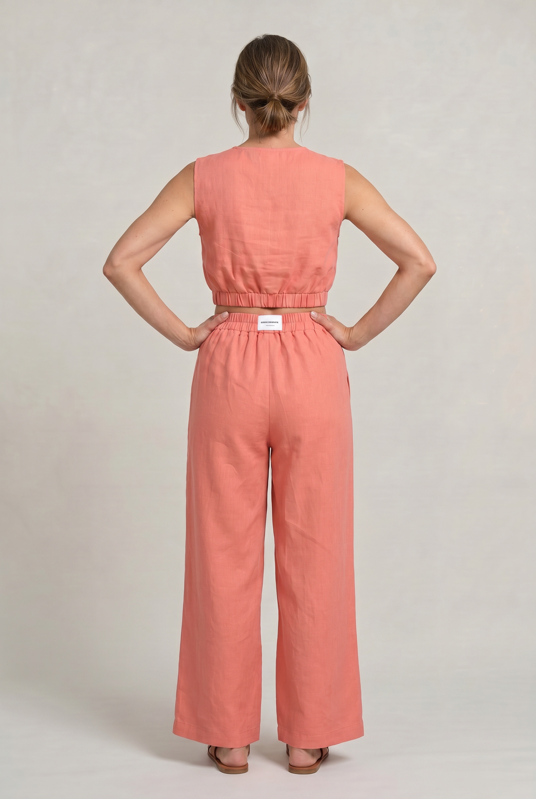 Women's Linen Sleeveless Top and Wide Leg Trousers Two Piece Set in Red | Invictora.com
