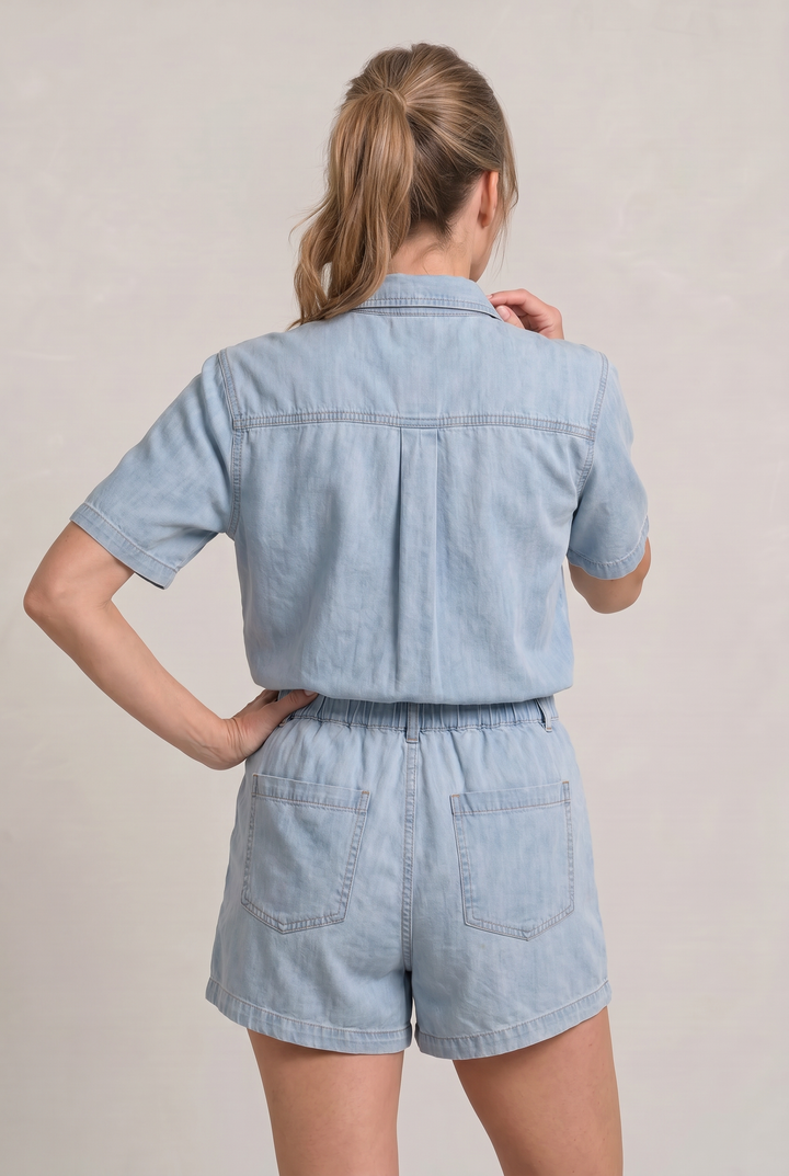 Women's Denim Short Sleeve Shirt and Shorts Two Piece Set product image | Invictora.com