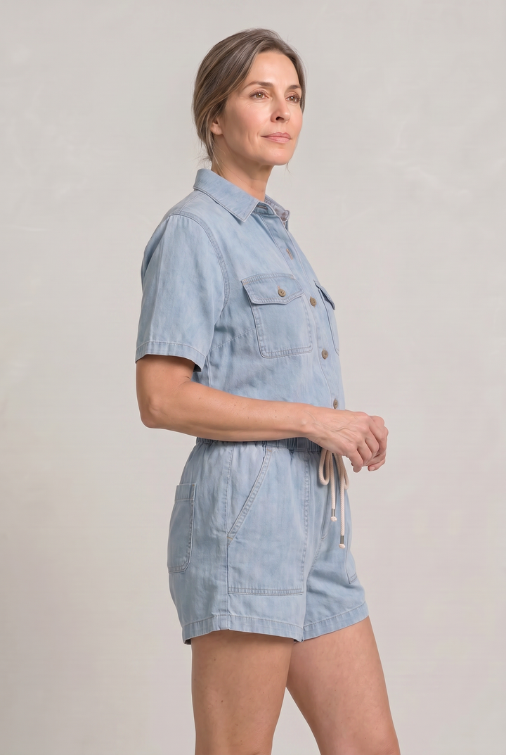 Women's Denim Short Sleeve Shirt and Shorts Two Piece Set product image | Invictora.com
