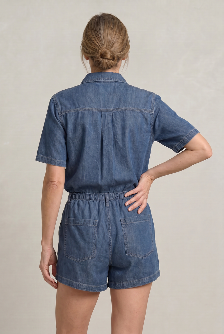 Women's Denim Short Sleeve Shirt and Shorts Two Piece Set product image | Invictora.com
