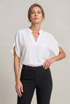 Women's V-neck Summer Top in White | Invictora.com