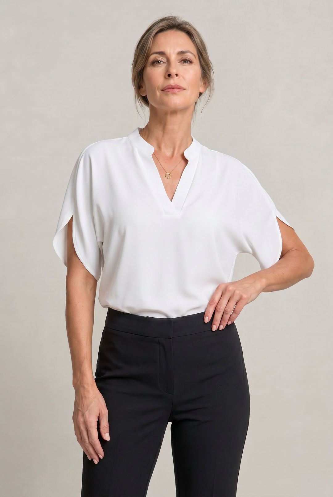 Women's V-neck Summer Top in White | Invictora.com