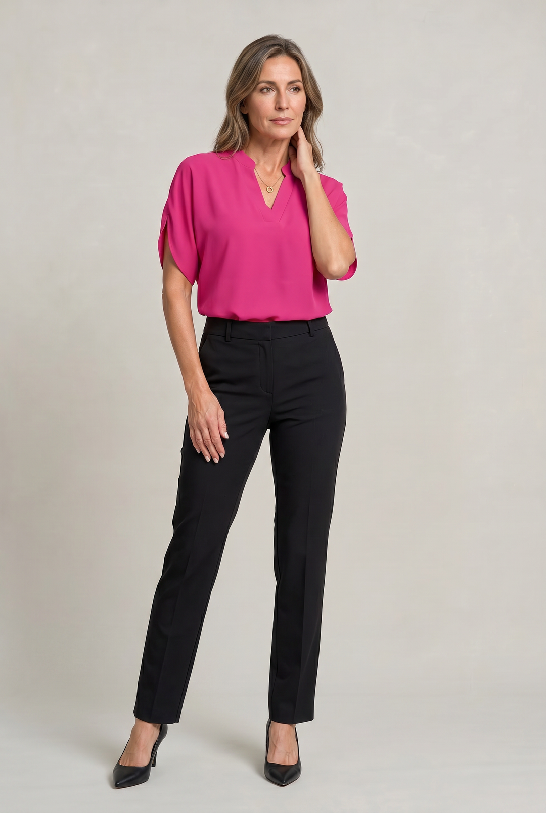 Women's V-neck Summer Top in Pink | Invictora.com