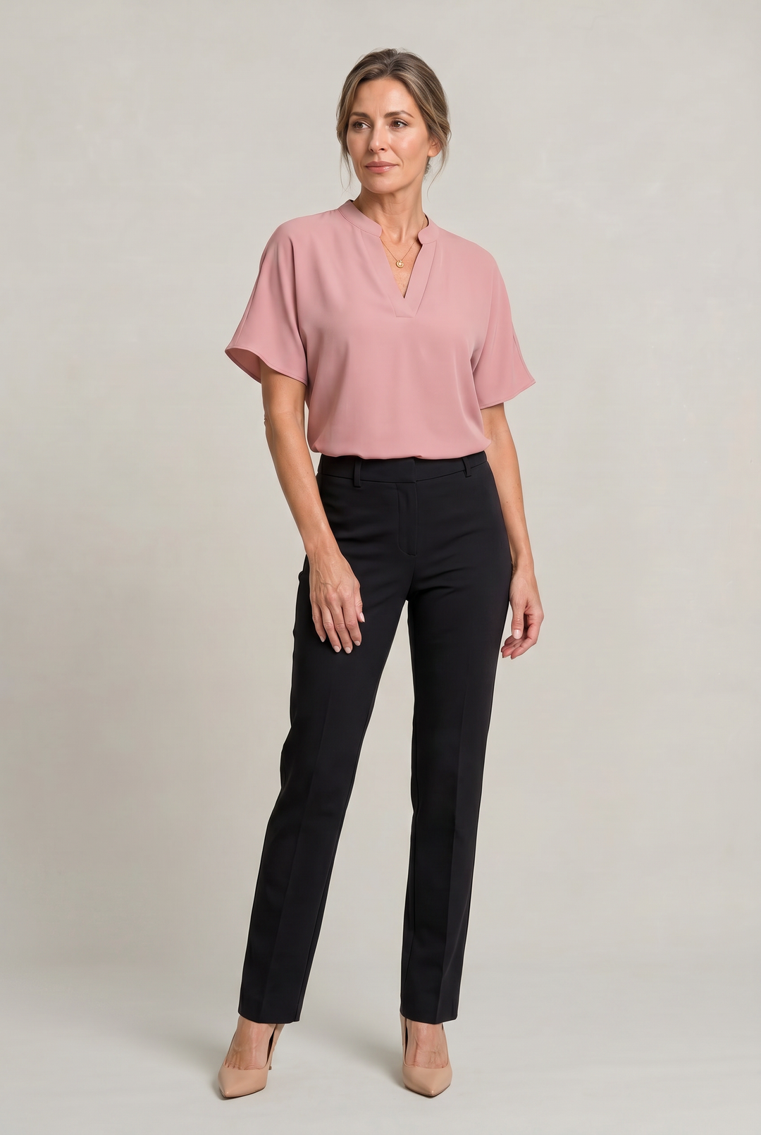 Women's V-neck Summer Top in Pink | Invictora.com