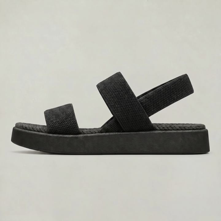 Women's Open Toe Platform Slide Sandals With Elastic Strap in White & Black | Invictora.com