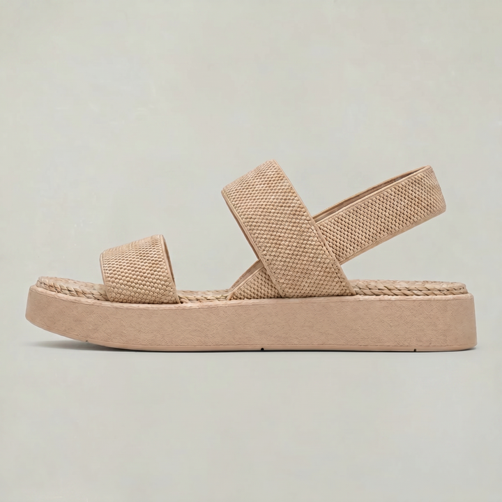 Women's Open Toe Platform Slide Sandals With Elastic Strap in White & Black | Invictora.com