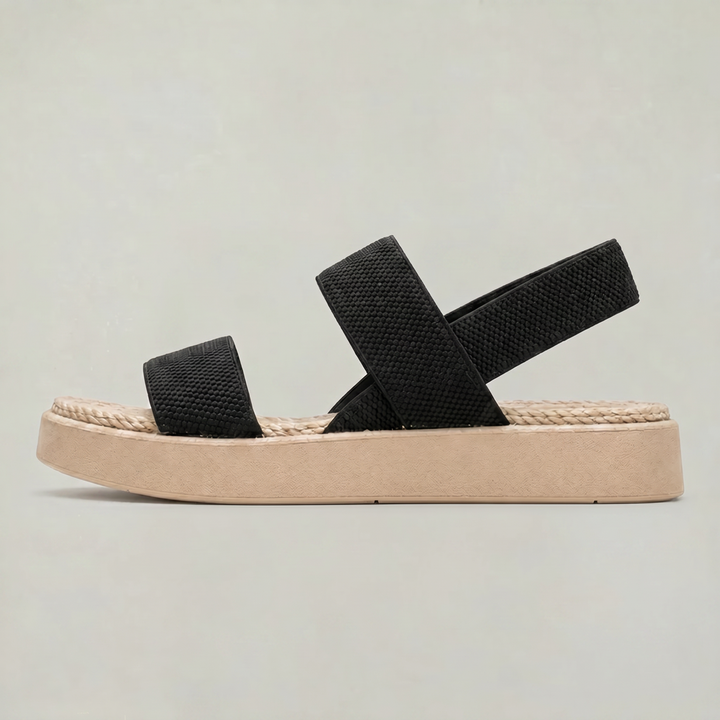 Women's Open Toe Platform Slide Sandals With Elastic Strap in Black | Invictora.com