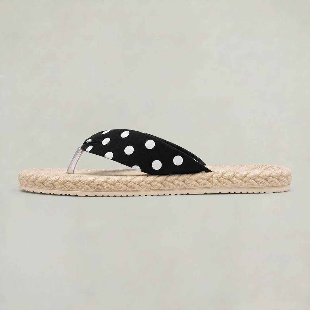 Women's Black Polka Dot Flip Flops - Beach Sandals with Textured Sole product image | Invictora.com