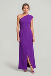 Women's One-Shoulder Maxi Evening Dress - Asymmetric Neckline in Purple | Invictora.com