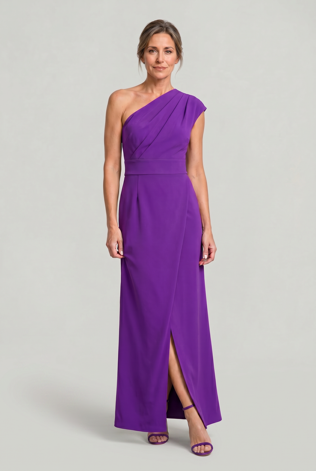 Women's One-Shoulder Maxi Evening Dress - Asymmetric Neckline in Purple | Invictora.com