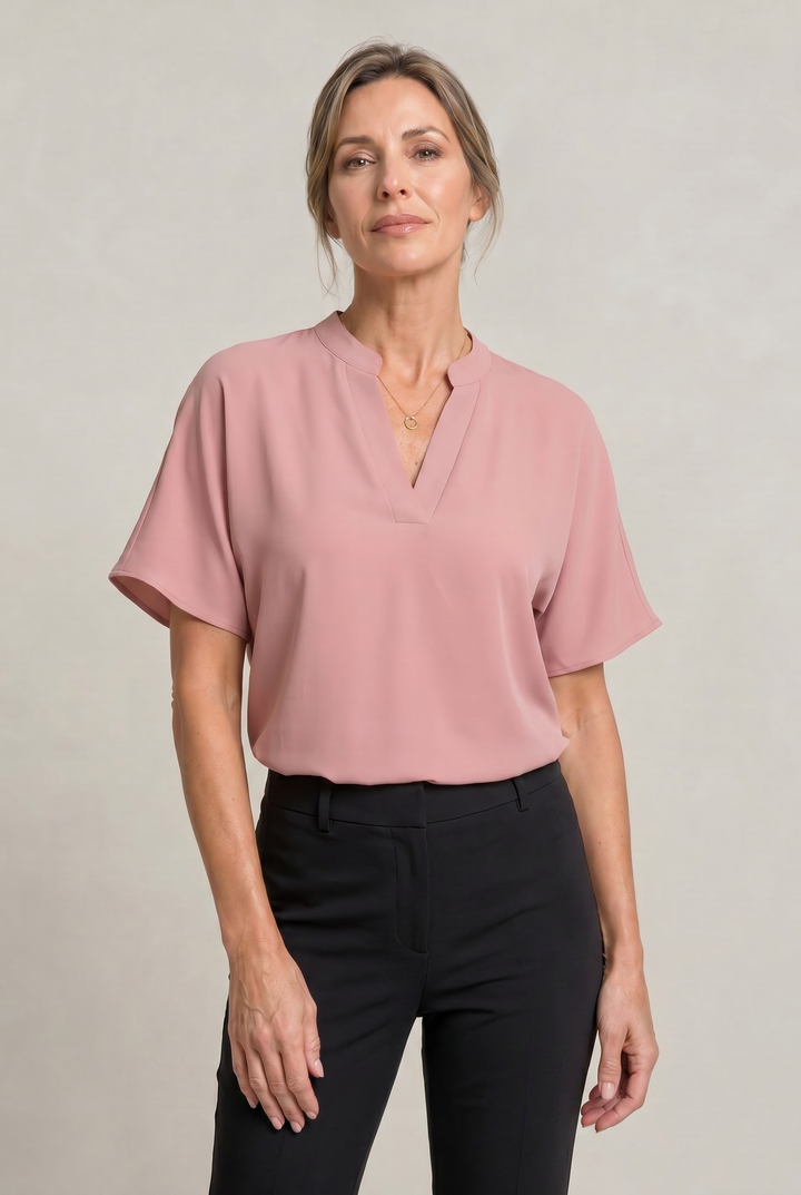 Women's V-neck Summer Top in Pink | Invictora.com