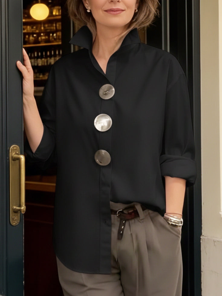 Women's Valentina – Women's Elegant High-Neck Blouse in Blue | Invictora.com