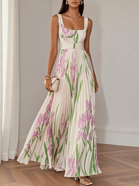 Women's Maxi Dress – Floral Chiffon Pleated Party