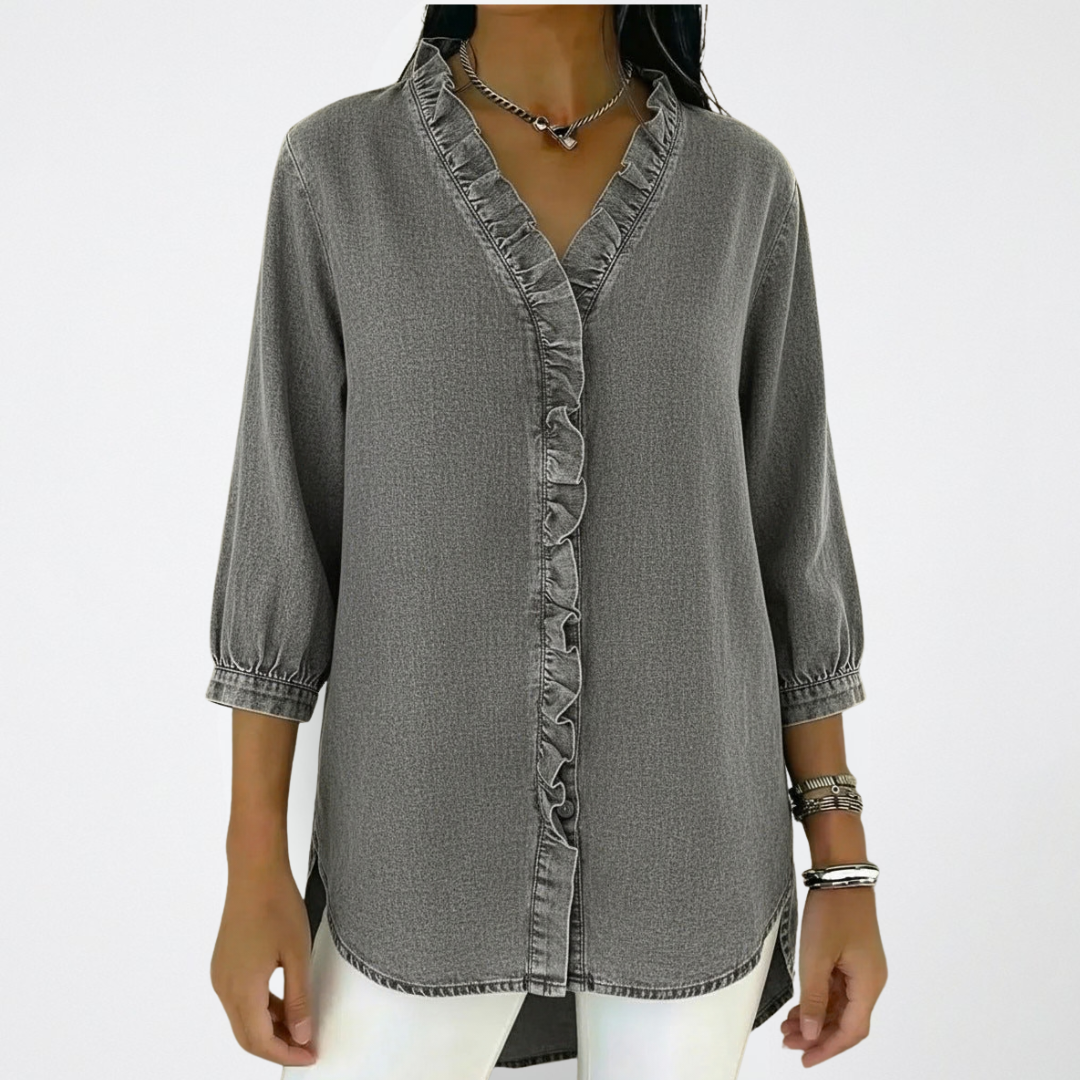 Women's Elena – Elegant Ruffle Blouse in Blue | Invictora.com