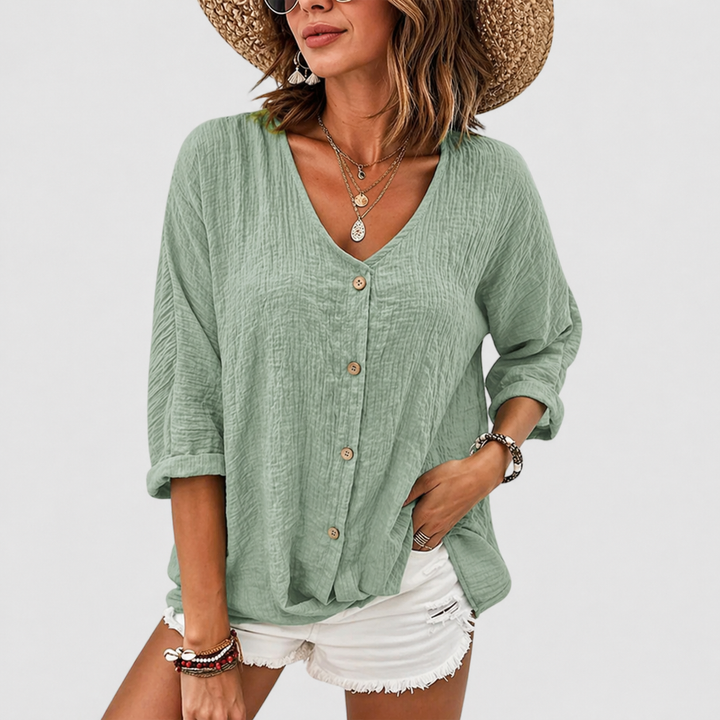 Women's Serena – Breathable And Elegant Linen Blouse in Green | Invictora.com