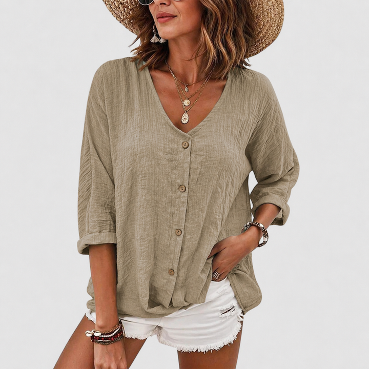 Women's Serena – Breathable And Elegant Linen Blouse in Green | Invictora.com