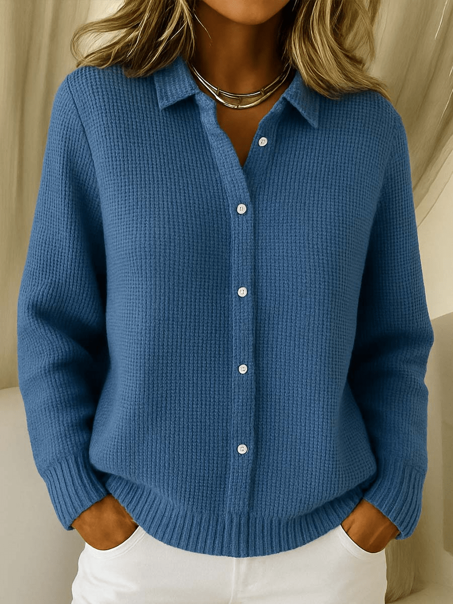 Women's Knit Cardigan – Shirt Collar And Button-Up