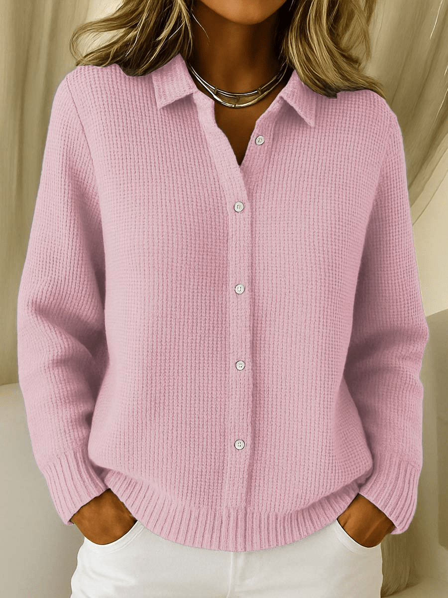 Women's Knit Cardigan – Shirt Collar And Button-Up