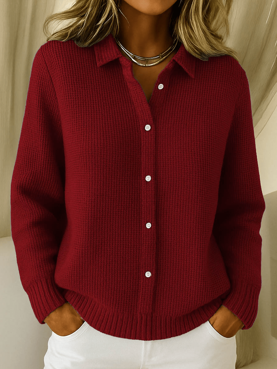 Women's Knit Cardigan – Shirt Collar And Button-Up