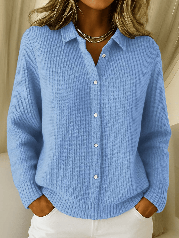Women's Knit Cardigan – Shirt Collar And Button-Up