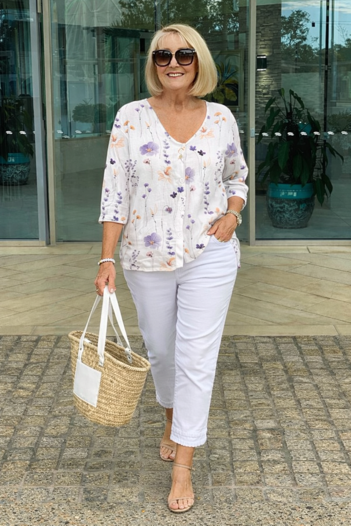 Women's Rosalie – Women's Romantic Floral Blouse in Blue | Invictora.com