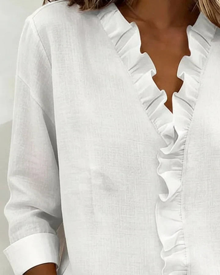 Women's Livia – Elegant Ruffled V-Neck Women's Blouse | Invictora.com