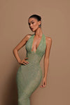 Women's Maxi Dress – Glitter Halter Neck Fitted